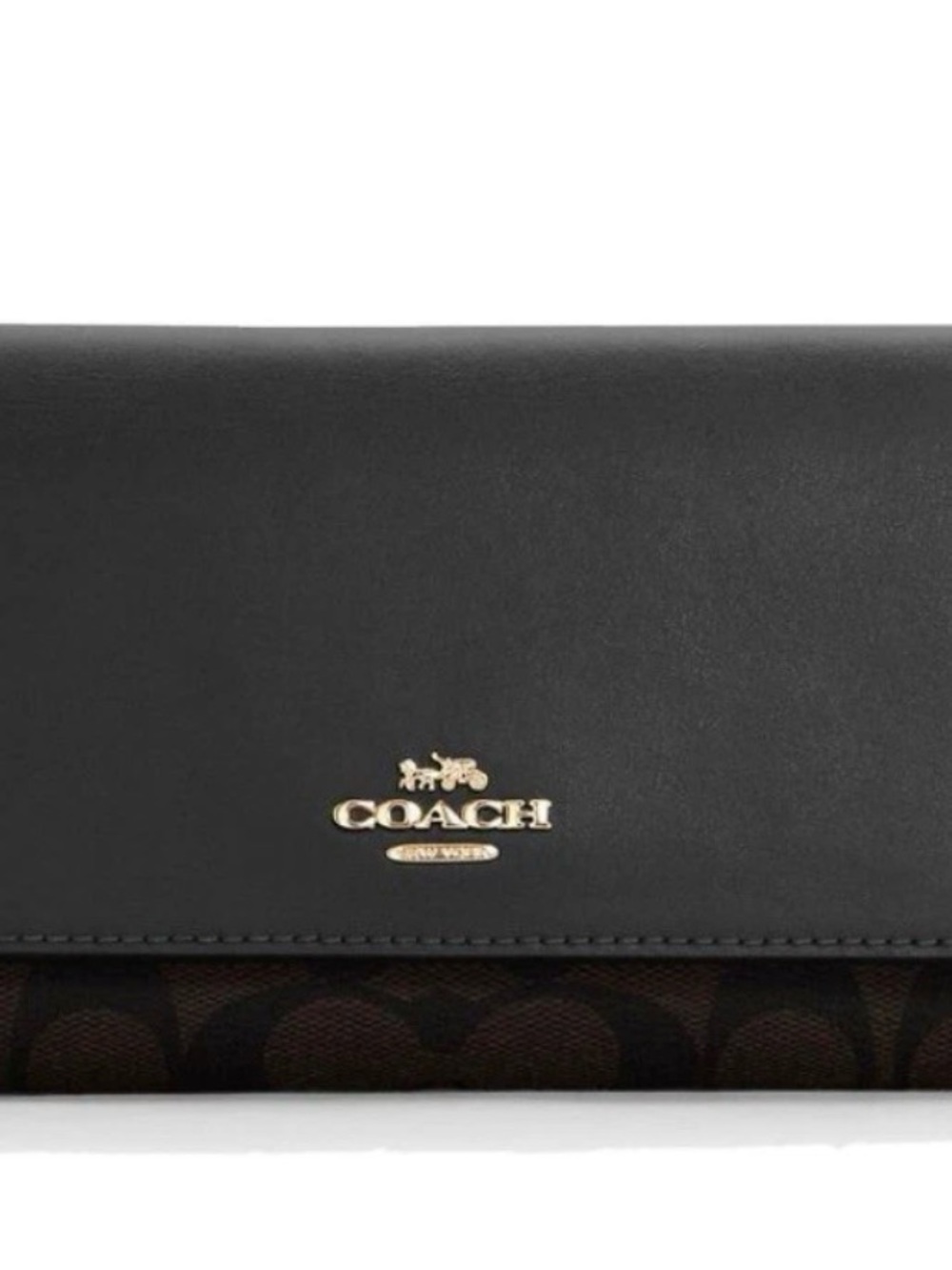 Coach Black Leather Continental Wallet with Brown Signature Trim - Picture 6 of 6